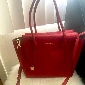 Red Micheal Kors Mercer leather satchel.